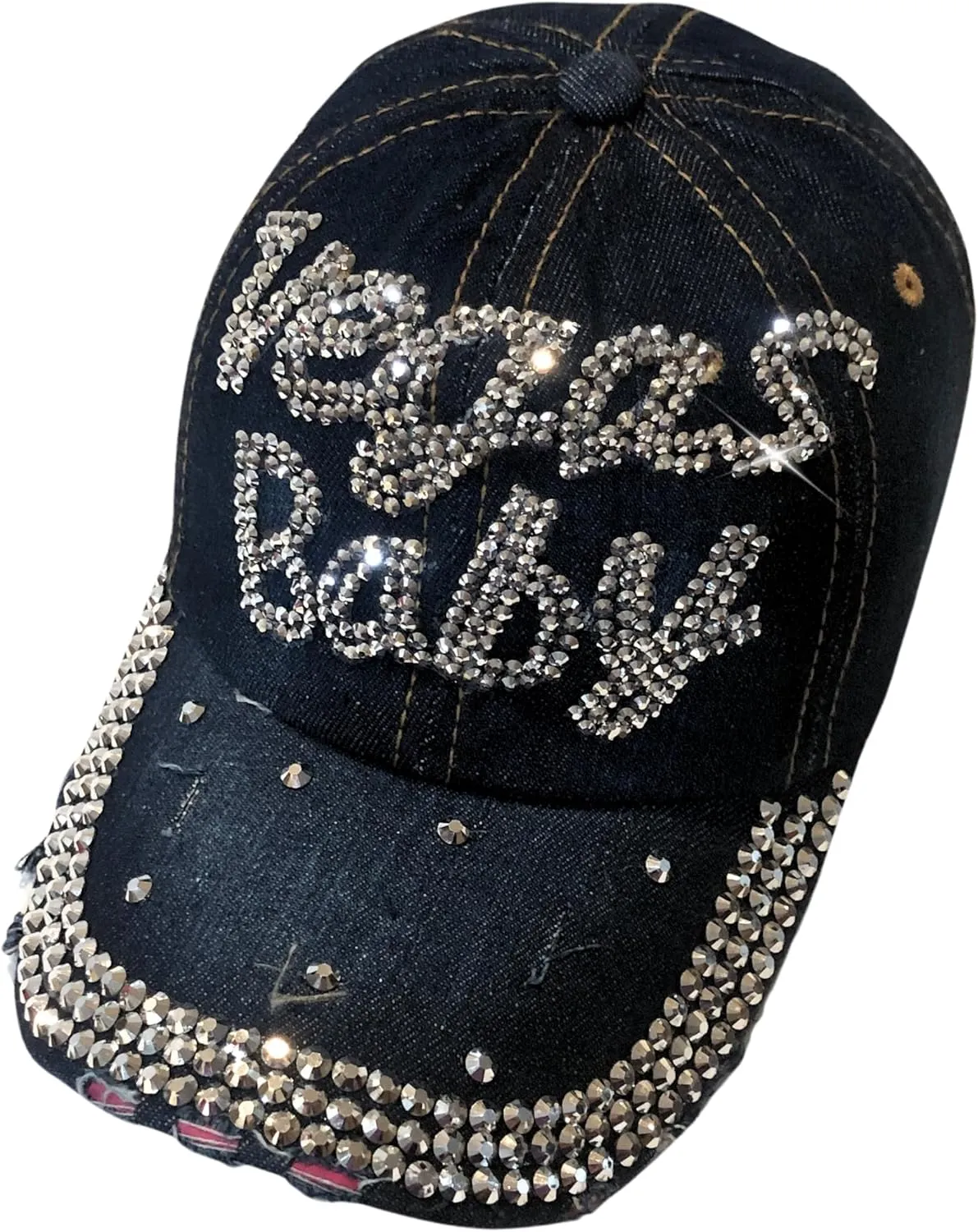 Popfizzy Bling Las Vegas Baby Hat, Rhinestone Baseball Cap for Women, Las Vegas Souvenir, Bedazzled Gifts