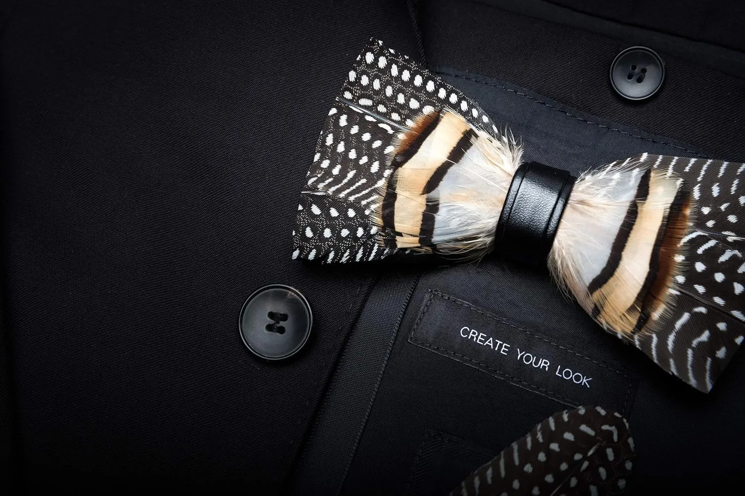 RBOCOTT Handmade Feather Pre-tied Bow tie and Brooch Sets for Men