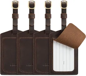 S-ZONE Leather Luggage Tags for Suitcases TSA Approved Baggage Tags ID Label for Backpack 4 Pieces Set