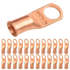 SELTERM 25pcs 4 AWG 3/8" Stud Battery Lugs, Ring Terminals, Heavy Duty Copper Wire Lugs, Battery Cable Ends, 4 Guage Ring Terminal Connectors, UL Bare Copper Eyelets Electrical Battery Cable Lugs