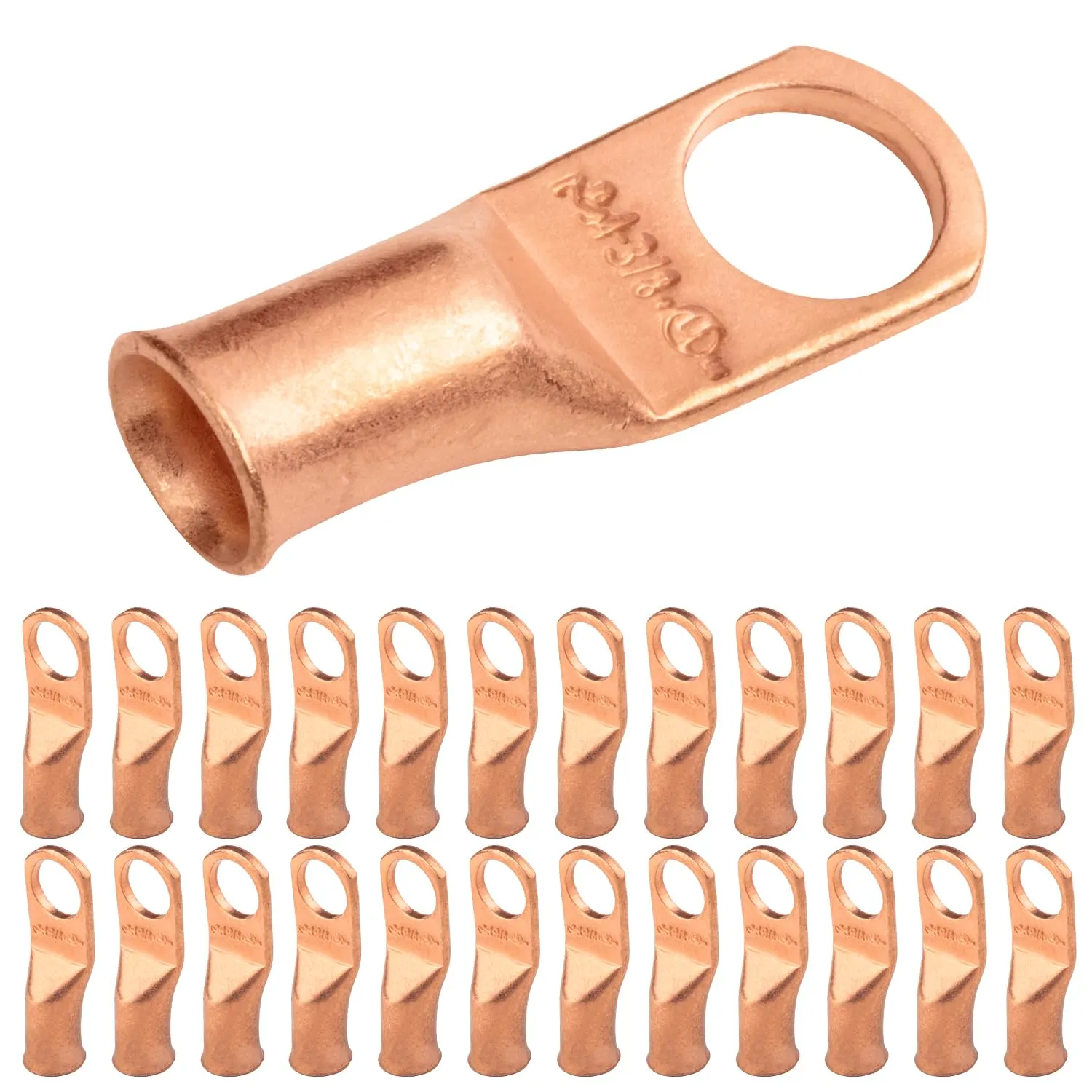 SELTERM 25pcs 4 AWG 3/8" Stud Battery Lugs, Ring Terminals, Heavy Duty Copper Wire Lugs, Battery Cable Ends, 4 Guage Ring Terminal Connectors, UL Bare Copper Eyelets Electrical Battery Cable Lugs
