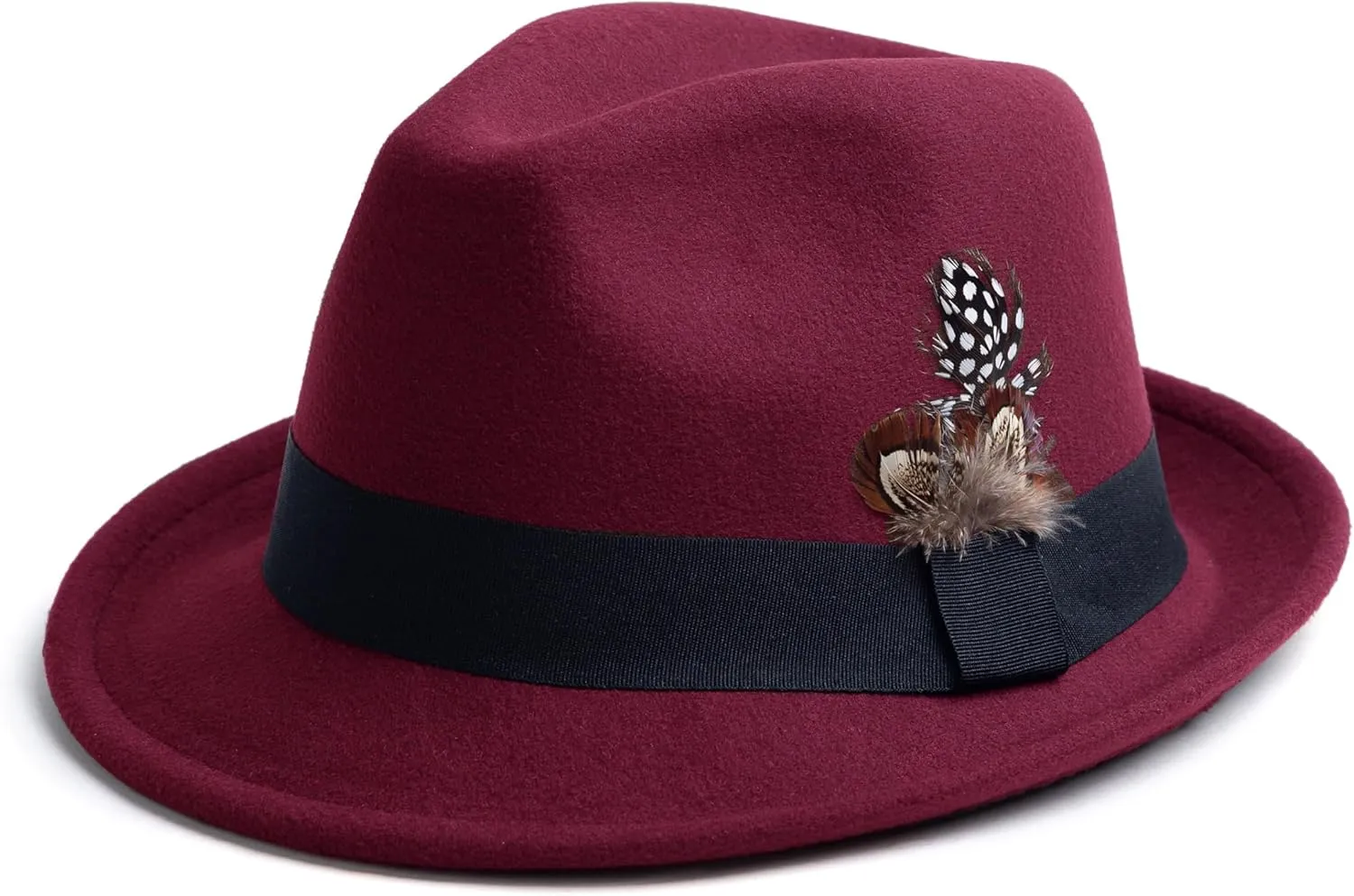 Short Brim Fedora Hats for Men & Women Felt Dress Panama Trilby Hats with Feathers Band