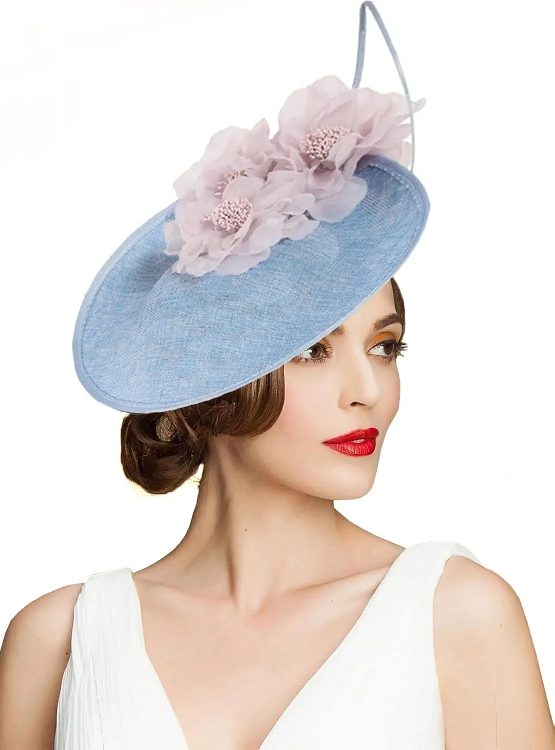 Sinamay Fascinator Hat Floral Feather Pillbox Derby Hats for Women Wedding Tea Party with Headband Clip