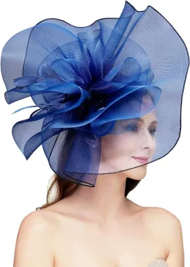Sinamay Fascinator Hat Floral Feather Pillbox Derby Hats for Women Wedding Tea Party with Headband Clip
