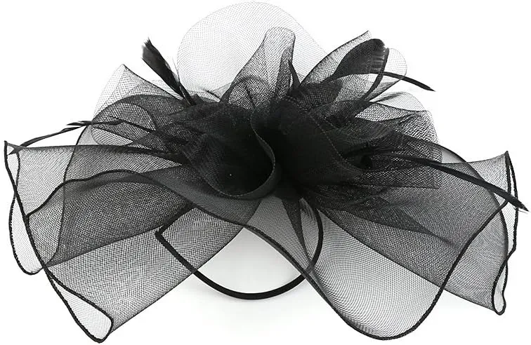 Sinamay Fascinator Hat Floral Feather Pillbox Derby Hats for Women Wedding Tea Party with Headband Clip