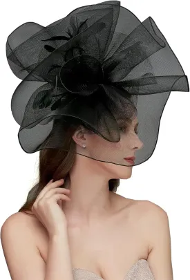 Sinamay Fascinator Hat Floral Feather Pillbox Derby Hats for Women Wedding Tea Party with Headband Clip
