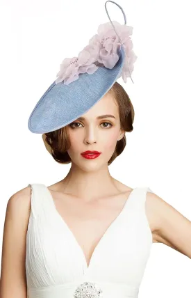 Sinamay Fascinator Hat Floral Feather Pillbox Derby Hats for Women Wedding Tea Party with Headband Clip