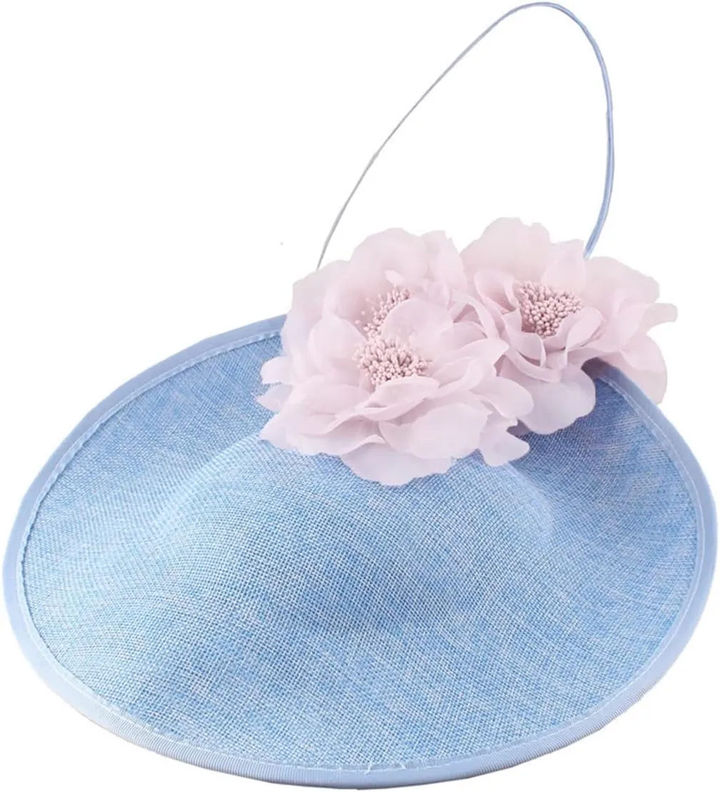 Sinamay Fascinator Hat Floral Feather Pillbox Derby Hats for Women Wedding Tea Party with Headband Clip