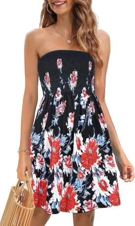 Summer Dress for Women Beach Boho Strapless Cover Ups Off Shoulder Floral Sundresses