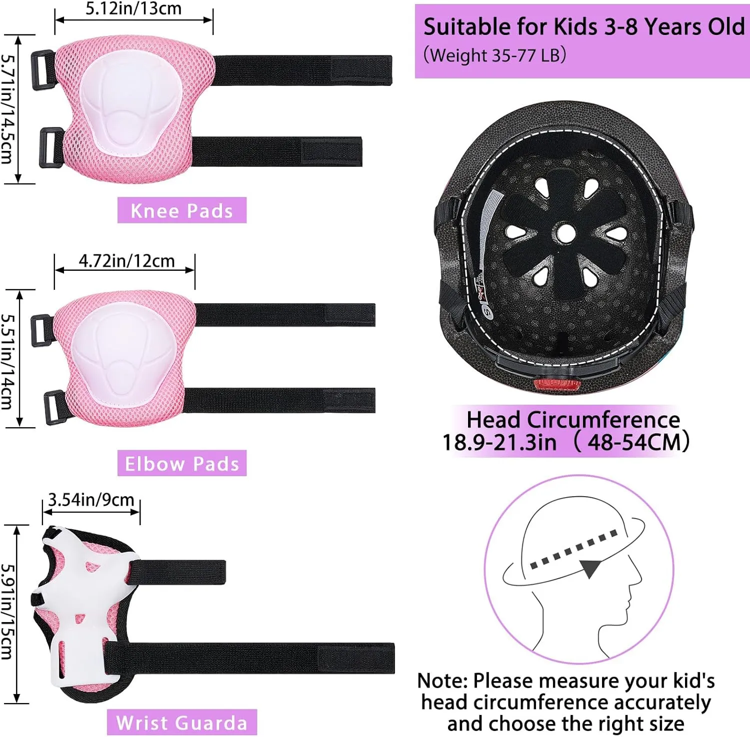 Toddler Bike Helmet Kids Helmet Knee Pads and Elbow Pads Set Adjustable Protective Gear Set with DIY Stickers for Girls Age 3-5-8 Years