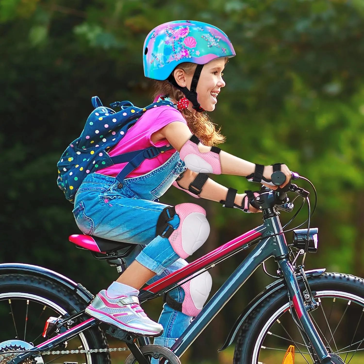 Toddler Bike Helmet Kids Helmet Knee Pads and Elbow Pads Set Adjustable Protective Gear Set with DIY Stickers for Girls Age 3-5-8 Years