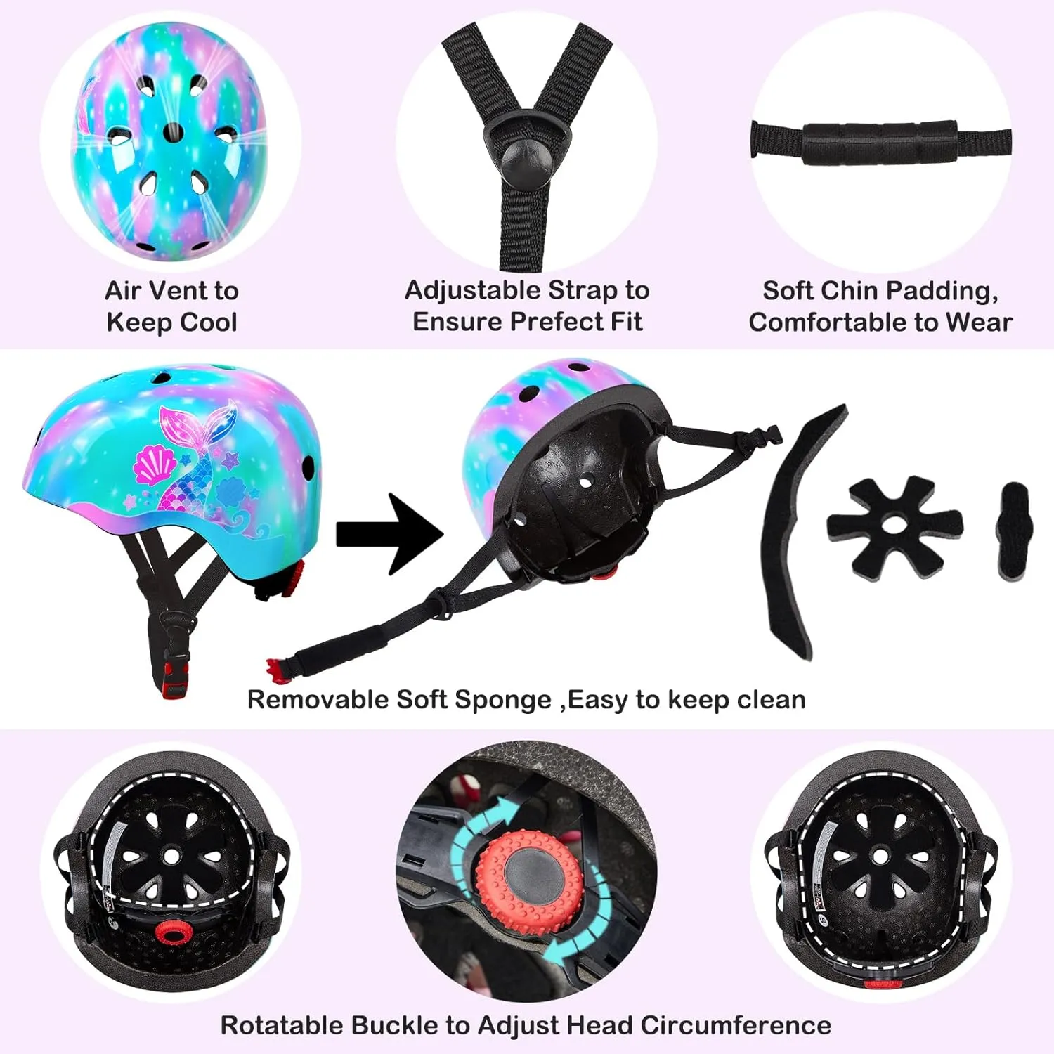 Toddler Bike Helmet Kids Helmet Knee Pads and Elbow Pads Set Adjustable Protective Gear Set with DIY Stickers for Girls Age 3-5-8 Years