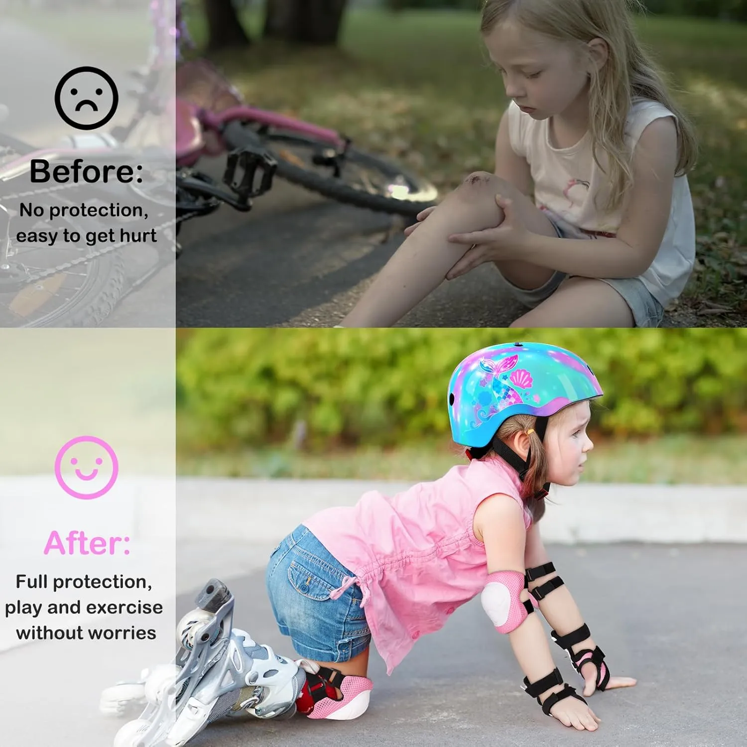 Toddler Bike Helmet Kids Helmet Knee Pads and Elbow Pads Set Adjustable Protective Gear Set with DIY Stickers for Girls Age 3-5-8 Years