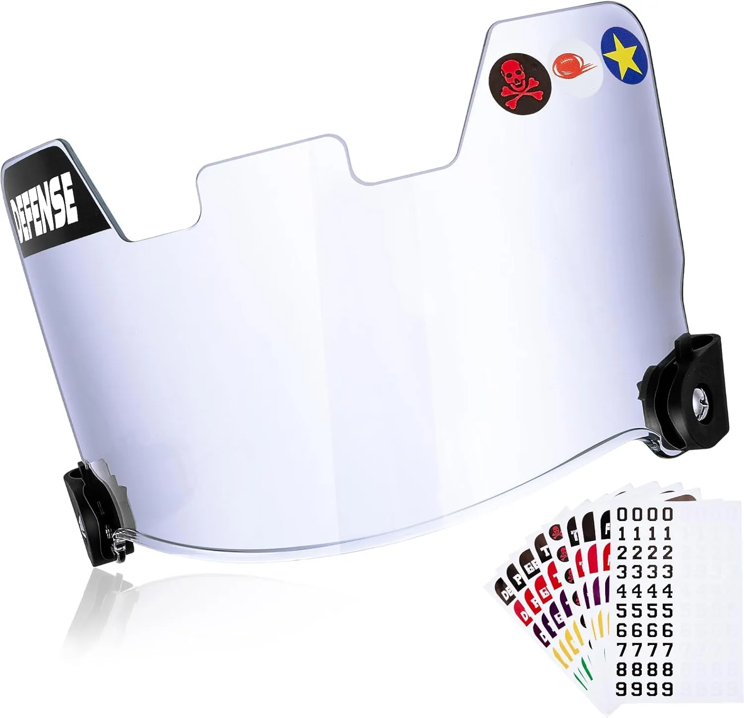Universal Football Helmet Visor for Youth Adult Kids Football Visor for Helmet with 9 Set DIY Stickers and 2 Visor Clips Scratch Resistant Fog Lacrosse Football Eye-Shield Visor