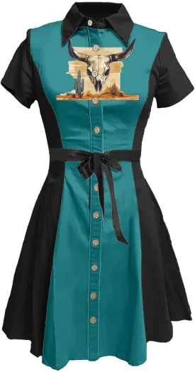 Vintage Western Flower Printed Shirt Dress Women Summer Button Down Casual Retro Style Evening Dresses for Women