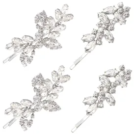Waydress 4 Pcs Rhinestone Bridal Hair Clip Leaf Wedding Hairpin Bride Crystal Hair Barrette Accessories for Women (Delicate Rhinestone Style)