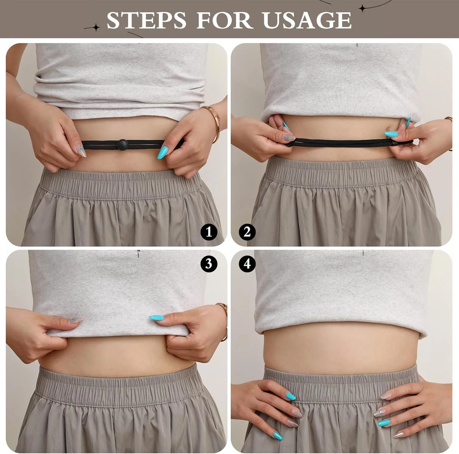 WHIPPY 2Pack Tuck Band Tool for Women Elastic Stretch Belts Tucking Shirts Sweater Cropping Belt Adjustable Crop Band for Top