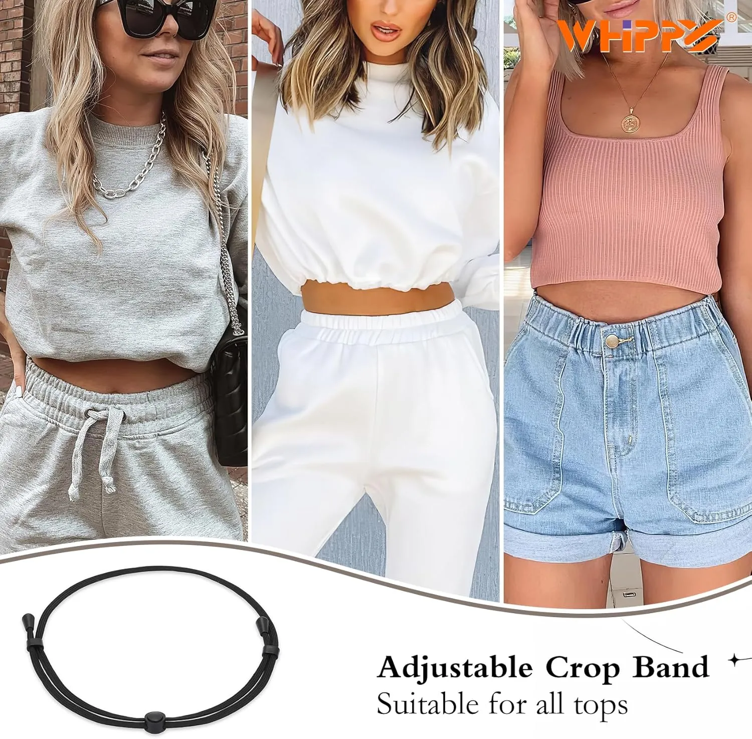 WHIPPY 2Pack Tuck Band Tool for Women Elastic Stretch Belts Tucking Shirts Sweater Cropping Belt Adjustable Crop Band for Top