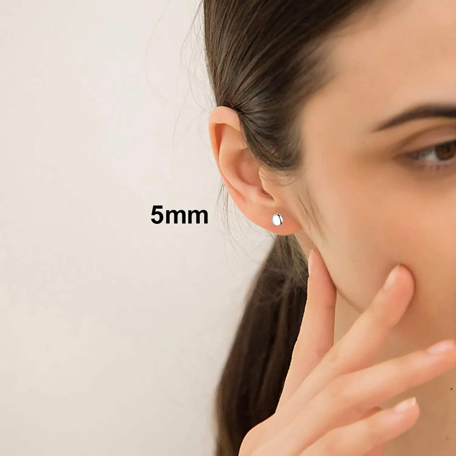 White Gold Plated Sterling Silver Dot Stud Earrings 3mm-10mm Options, Flat Round Disc Studs Hypoallergenic Jewelry