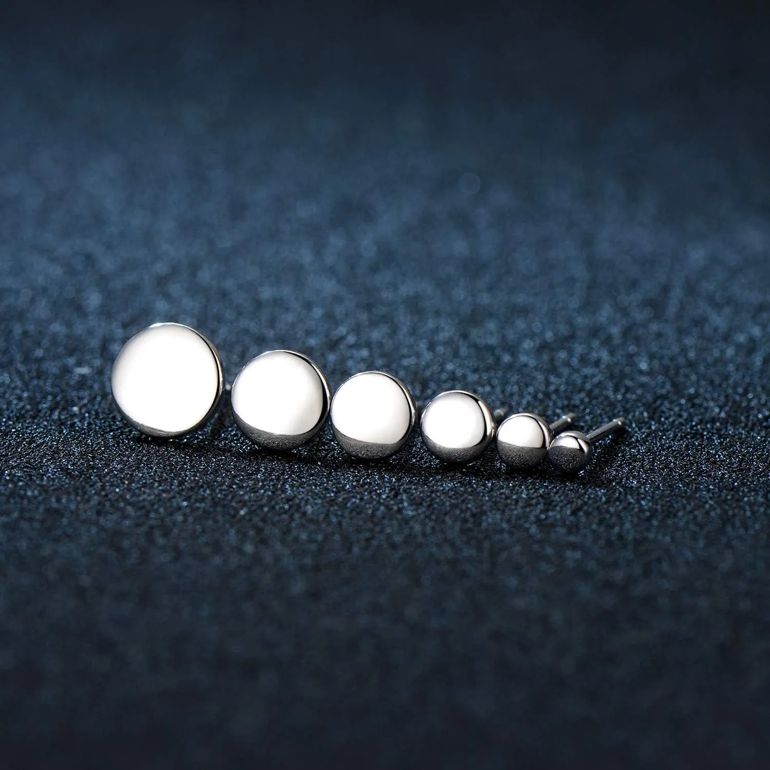 White Gold Plated Sterling Silver Dot Stud Earrings 3mm-10mm Options, Flat Round Disc Studs Hypoallergenic Jewelry