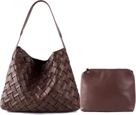 Women Boston Bag Woven Tote Vegan Leather Handbags Female Satchel Messenger Bag Fashion Shoulder Crossbody Bag Casual Hobo