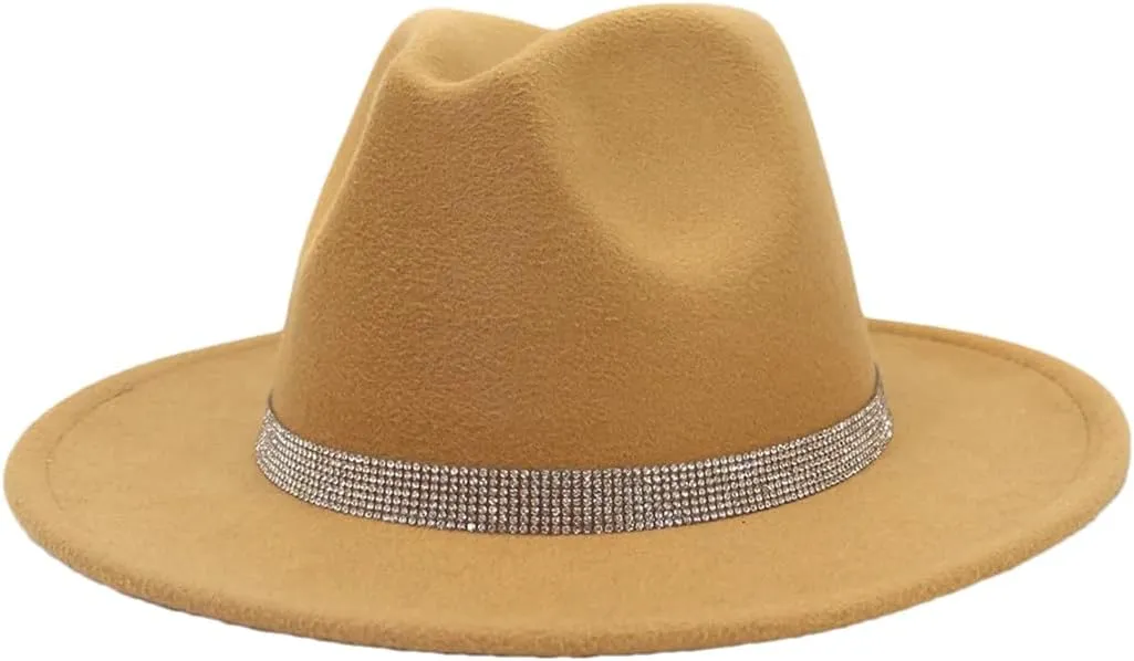 Women's Hat Chain Decor Wide Brim Fedora Hat Fall Winter Wedding Jazz Hats Men Felted Cap